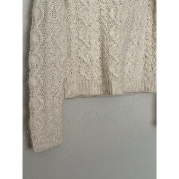 Vintage Medium Angora Lambswool Fisherman Sweater Turtleneck Cable Knit Chunky - Picture 7 of 10